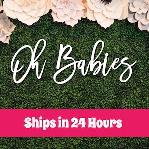 May include: White cursive lettering on a green backdrop reads "Oh Babies". A pink banner below reads "Ships in 24 Hours".