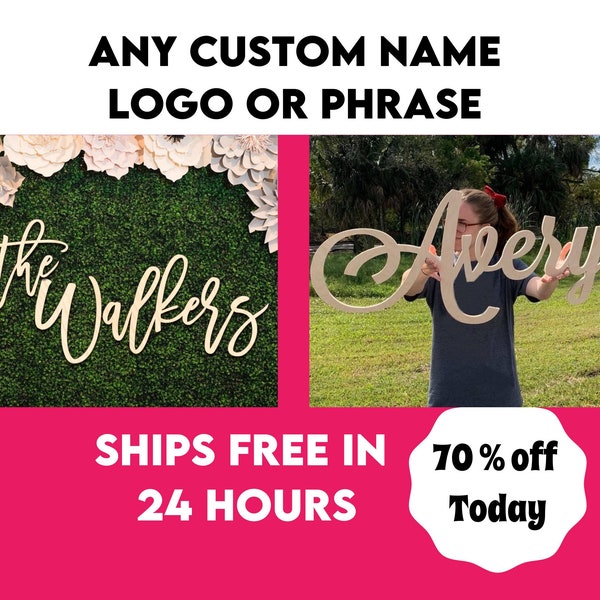 A Wood Cut Out Large - Last Name Wood Sign - Custom Wood Sign - Wedding Backdrop - Custom cut Name Sign - wood Word Cut Out