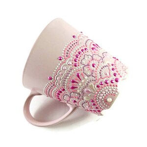 Personalized ceramic mug Hand painted coffee ceramic mug Pink pottery tea cup Handmade ceramics coffee mug Pearl white tea mug Birthday gift