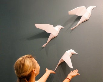 Papercraft 3D origami Birds, Dorm decor - DIY kit digital PDF, low poly model, pepakura template