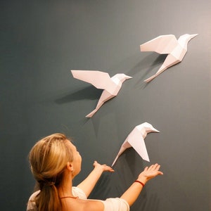 Papercraft 3D origami Birds, Dorm decor - DIY kit digital PDF, low poly model, pepakura template