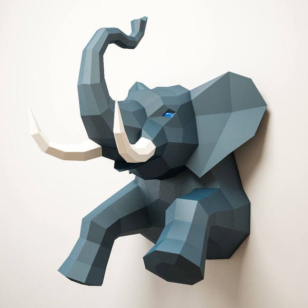 Éléphant en papier 3D, modèle d'artisanat en papier bricolage, idées de projet d'art, modèle de sculpture tridimensionnelle, kit imprimable numérique PDF, origami aop