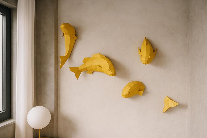 Papercraft 3D fish, Origami paper craft, Paper sculpture 3D puzzle, DIY kit home decor, papercraft PDF animal template, Low poly pepakura image 9