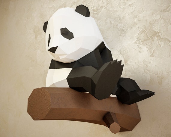 Papercraft Little Panda Diy Paper Craft 3d Template Pdf Kit Make Your Own Low Poly Baby Panda Origami Pepakura Home Decor Idea Statue