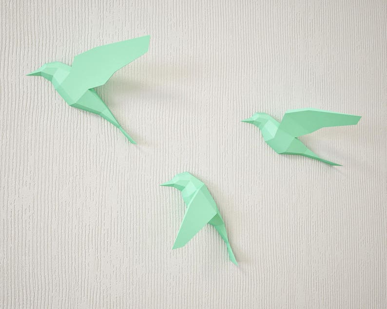 3D Papercraft Birds on wall, DIY paper model sculpture, origami, papercraft PDF animal low poly trophy, paper craft template kit, pepakura image 5