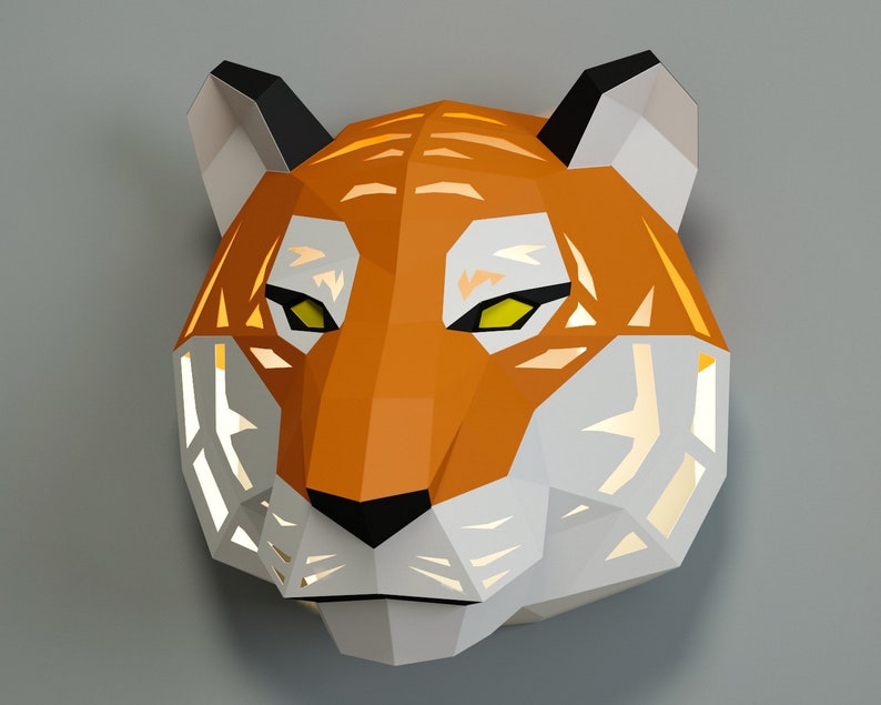 DIY Papercraft Tiger paper craft model template night lamp Etsy