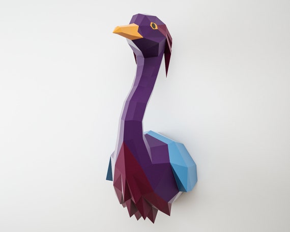 Papercraft Blue Heron Paper Craft Model Egret Template Stork Low Poly Bird Crane Violet Flamingo Pattern Pepakura Wall Decor Pdf File