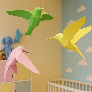 Uccelli di carta, come realizzare oggetti di carta 3D, modello di scultura di carta, modello di carta regalo fai da te, kit di modelli PDF, uccello low poly, animale pepakura