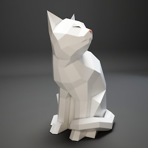 Papercraft Cat, modelo 3D de artesanía de papel, plantilla PDF de gatito, linda escultura de gatito de baja poli, kit digital, pepakura, piezas DIY constructor de casas imagen 3