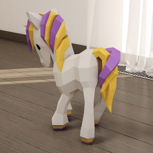 Papercraft Unicorn baby, 3D paper craft floor model, cute sculpture, PDF template, digital paper puzzle kit, pattern horse colt foal, A4/US image 5