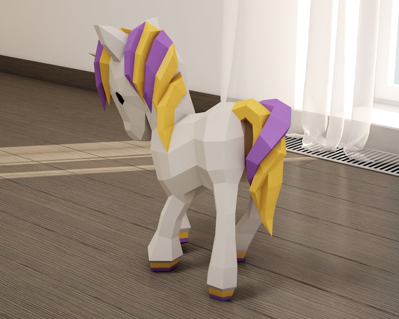Papercraft Unicorn baby, 3D paper craft floor model, cute sculpture, PDF template, digital paper puzzle kit, pattern horse colt foal, A4/US image 5