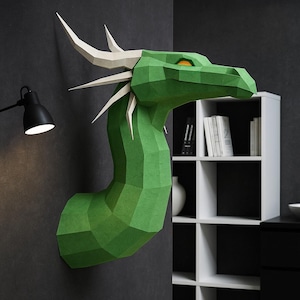 Papercraft Dragon 3D, DIY Paper Craft project, Sculpture home decor, digital printable template kit, pepakura low poly, origami, dinosaur