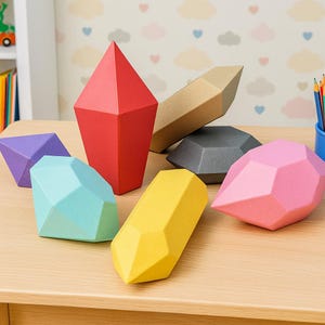 Gemme di carta, Gioiello di carta, Modello PDF di cristallo, Modello 3D di pietre, Figure geometriche, Pietra preziosa low poly, Kit digitale origami, A4