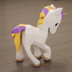 Papercraft Unicorn baby, 3D paper craft floor model, cute sculpture, PDF template, digital paper puzzle kit, pattern horse colt foal, A4/US image 6