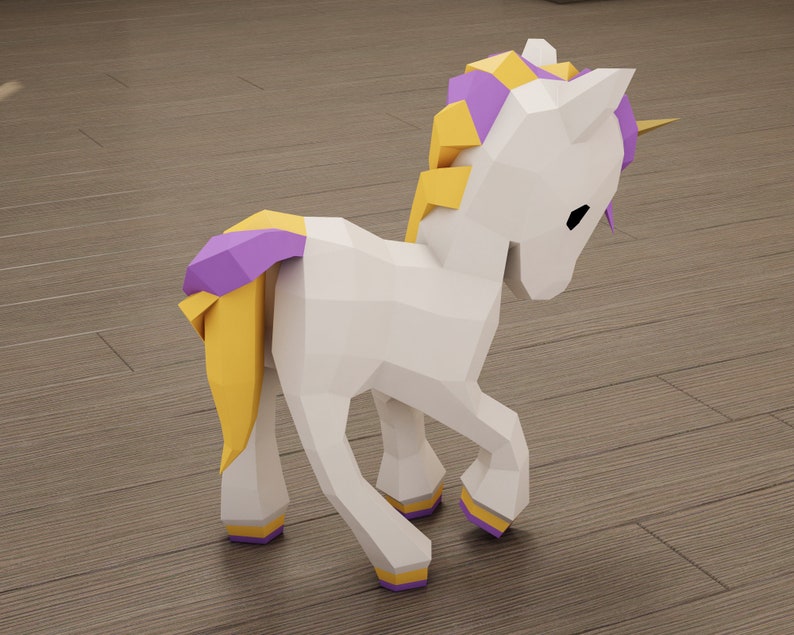 Papercraft Unicorn baby, 3D paper craft floor model, cute sculpture, PDF template, digital paper puzzle kit, pattern horse colt foal, A4/US image 6