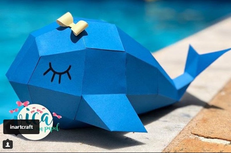 Modèle de papercraft facile, modèle de baleine simple, bricolage en papier pour les enfants, comment faire votre propre origami 3D, idée de projet de papier pepakura, A4 PDF image 8