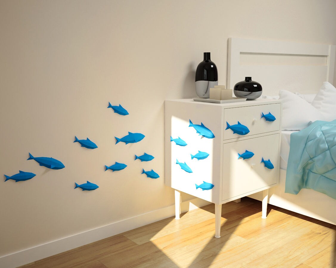 Paper Fish Interior DIY Paper Fishes on Wall, 3D Papercraft Fish, Easy Paper Model ...
