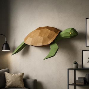 Papercraft Turtle, DIY 3D origami home decor, Paper craft template, sea animal model kit, PDF printable, tortoise sculpture, pepakura A4