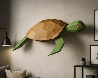 Papercraft Turtle, DIY 3D origami home decor, Paper craft template, sea animal model kit, PDF printable, tortoise sculpture, pepakura A4