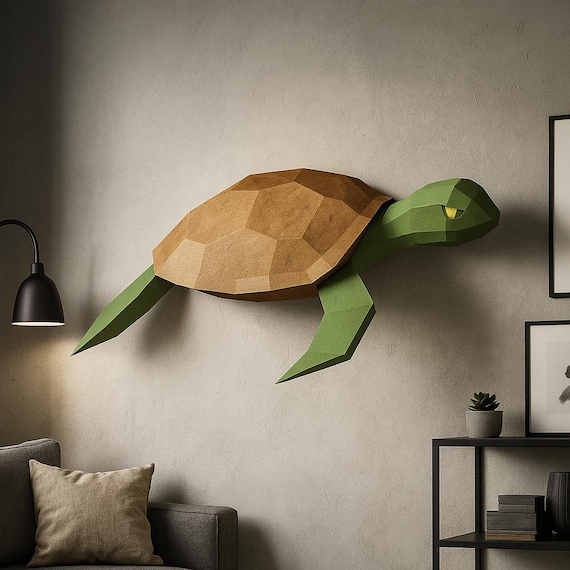 Papercraft Turtle, DIY 3D origami home decor, Paper craft template, sea animal model kit, PDF printable, tortoise sculpture, pepakura A4