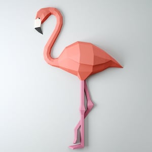 Papercraft Flamingo, 3D Paper Craft model, DIY Paper sculpture, Wall Home decor, PDF pepakura template, low poly origami, craft idea, pink