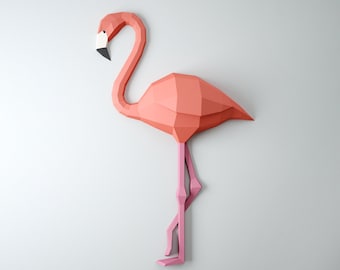 Papercraft Flamingo, 3D Paper Craft model, DIY Paper sculpture, Wall Home decor, PDF pepakura template, low poly origami, craft idea, pink