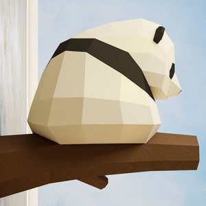 Papercraft Little Panda, DIY Paper craft, 3D template PDF kit, make your own low poly baby panda, origami pepakura, home decor idea, statue