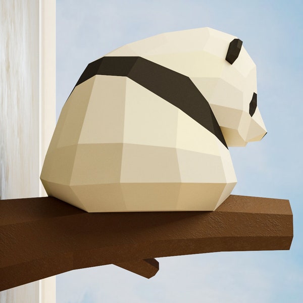 Papercraft Little Panda, DIY Paper craft, 3D template PDF kit, make your own low poly baby panda, origami pepakura, home decor idea, statue