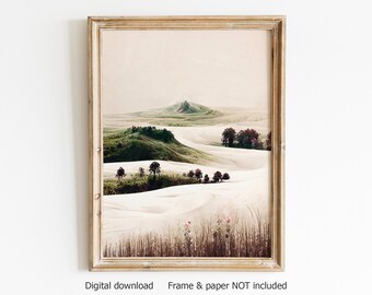 Nordic print art, DIGITAL boho landscape, pale cold colors, minimalist, wall art, home decor, boho style, printable wall art, Scandinavian