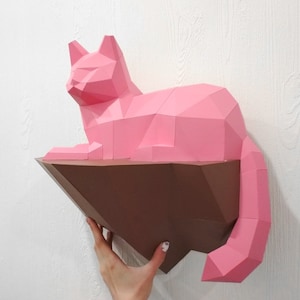 Papperspyssel Katt på en sten, Väggkonstruktion, 3D-papperspysselskulptur, Pappersmodell Katt, DIY-dekorationspresent, PDF-mönster, Djurtrofé, Pepakura bild 7