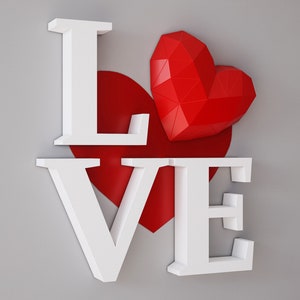 3D Papercraft Love, paper craft Heart, DIY cadeau voor haar hem, interieur, Valentijnsdag, PDF-sjabloon downloadbaar,