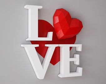 3D Papercraft Love, paper craft Heart, DIY gift for her him, home decor, Valentine's day, PDF template downloadable,