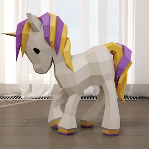 Papercraft Unicorn baby, 3D paper craft floor model, cute sculpture, PDF template, digital paper puzzle kit, pattern horse colt foal, A4/US image 7