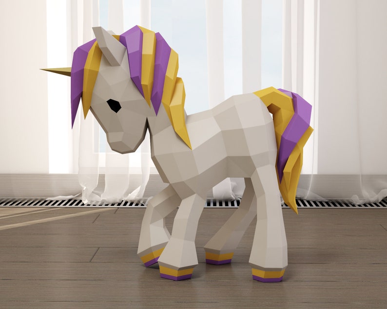 Papercraft Unicorn baby, 3D paper craft floor model, cute sculpture, PDF template, digital paper puzzle kit, pattern horse colt foal, A4/US image 7