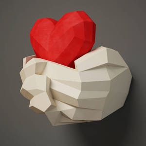 Paper craft Hands with Heart, Papercraft 3D wall decor, amore regalo fai da te, San Valentino, scultura modello di carta, kit modello pdf, pepakura