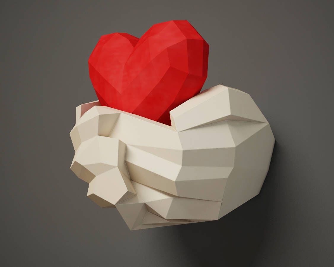 3д сердце из бумаги схема Paper craft Hands with Heart Papercraft 3D wall decor DIY Etsy