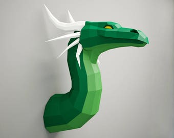 Papercraft Dragon 3D, DIY Paper Craft project, Sculpture home decor, digital printable template kit, pepakura low poly, origami, dinosaur