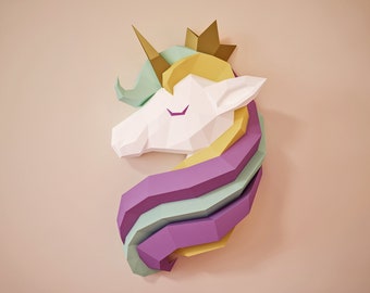 Papercraft Princess Unicorn, PDF-sjabloon voor meisjeskamer, Kinderkamer decor, DIY cadeau voor dochter, schattig papieren model, paper craft 3D kit