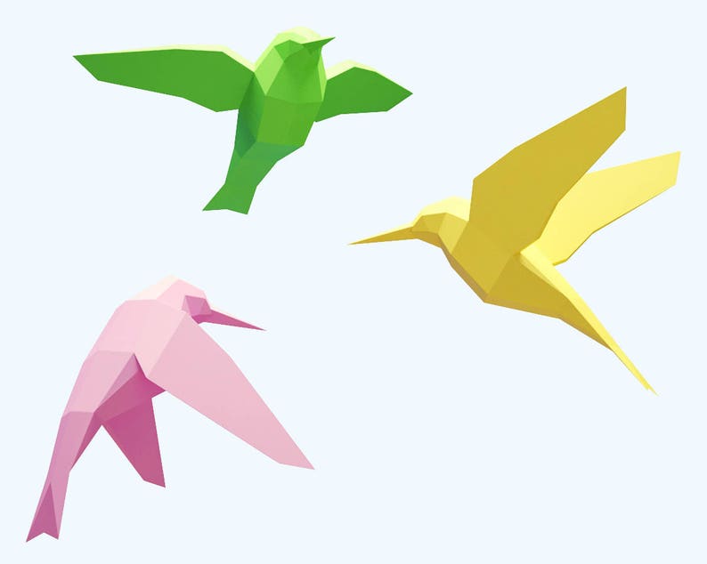 Papercraft Birds, How to make 3D paper craft, paper sculpture pattern, diy gift paper model, PDF template kit, low poly Bird,animal pepakura image 1