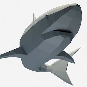 Papercraft Shark, 3D Paper Craft model, low poly tiburon, animal trophy, PDF template pattern kit, DIY home decor, polygonal pepakura gift