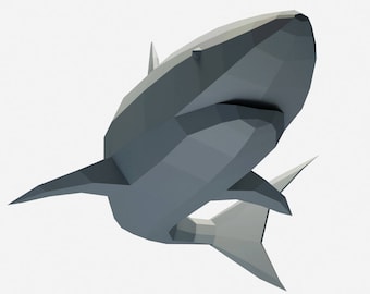 Papercraft Shark, modèle 3D Paper Craft, tiburon low poly, trophée animal, kit de modèle de modèle PDF, décoration bricolage, cadeau pepakura polygonal