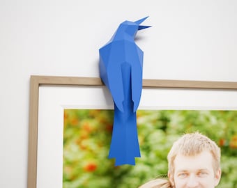 Ptak DIY do ramki, papierowy ptak, papierowy rękodzieło zwierzęce, łatwy prosty szablon, schemat PDF, lowpoly wielokątny wystrój domu pepakura