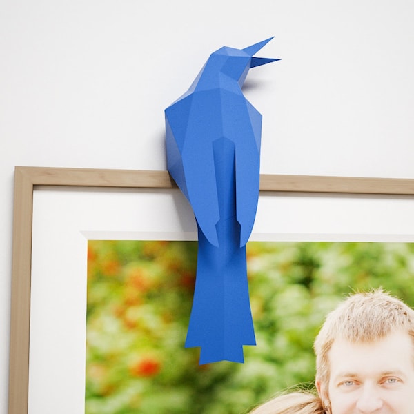 Ptak DIY do ramki, papierowy ptak, papierowy rękodzieło zwierzęce, łatwy prosty szablon, schemat PDF, lowpoly wielokątny wystrój domu pepakura