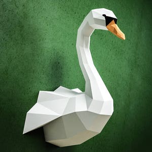 Papercraft Swan, DIY paper craft model, PDF template kit, Low poly paper sculpture, origami, animal trophy head, bird, goose, duck, pepakura