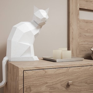 Gato de papel 3D, escultura DIY de gato sentado, manualidades de papel, animales de baja poligonización, modelo de papel, rompecabezas de origami 3D, kit de descarga instantánea en PDF imagen 5