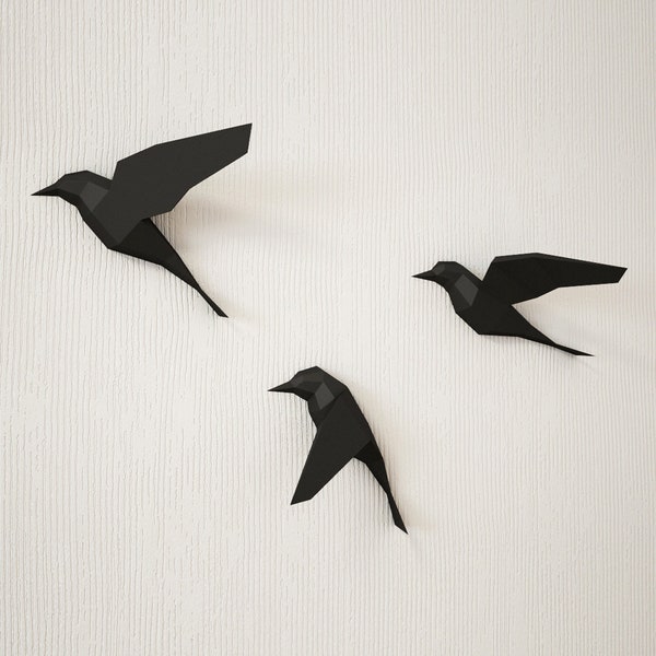 Oiseaux 3D en papier sur mur, sculpture de modèle en papier à monter soi-même, origami, trophée animal low poly en PDF en papier, kit de modèles d'artisanat en papier, pepakura