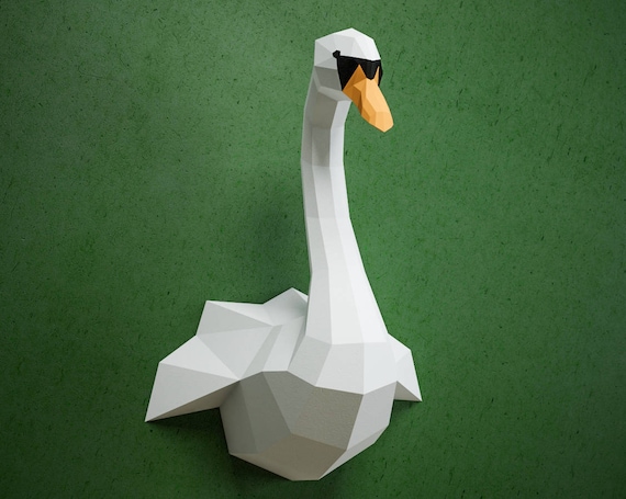 Papercraft Swan Diy Paper Craft Model Pdf Template Kit Low Poly Paper Sculpture Origami Animal Trophy Head Bird Goose Duck Pepakura