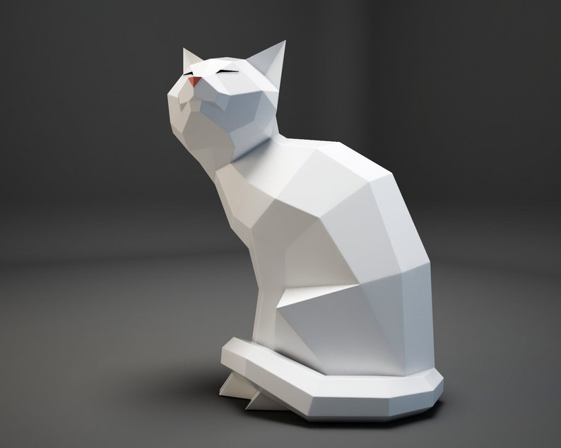 Papercraft Cat, modelo 3D de artesanía de papel, plantilla PDF de gatito, linda escultura de gatito de baja poli, kit digital, pepakura, piezas DIY constructor de casas imagen 2