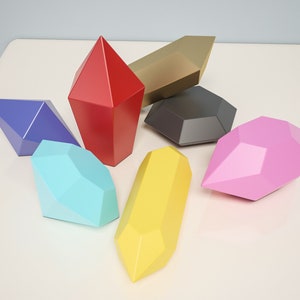 Papercraft Gems, Paper craft Jewel, Crystal PDF template, Stones 3D model, geometric Figures, Low poly Gemstone, origami digital kit, A4