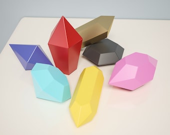 Papercraft Gems, Paper craft Jewel, Crystal PDF template, Stones 3D model, geometric Figures, Low poly Gemstone, origami digital kit, A4